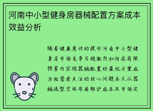 河南中小型健身房器械配置方案成本效益分析