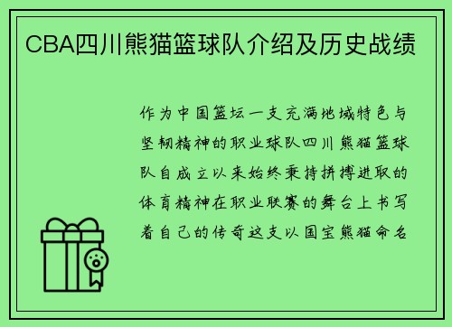 CBA四川熊猫篮球队介绍及历史战绩